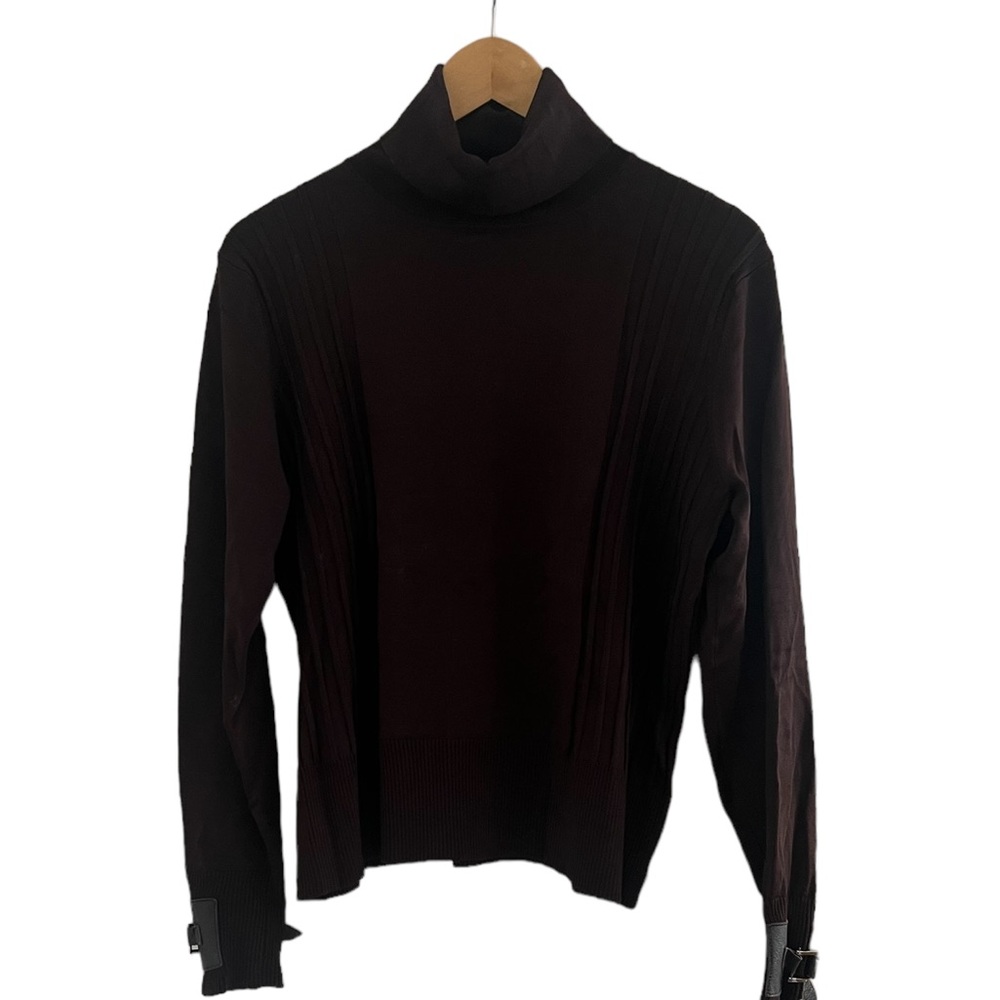 Lauren Hansen Ribbed Turtleneck in Expresso with Leather Wrists Accents